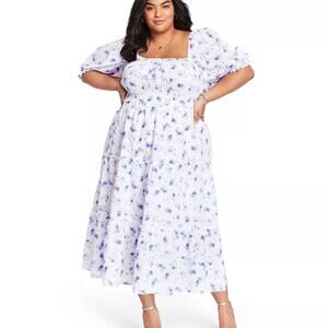 LOVESHACKFANCY Gemma Puff Sleeve Floral Maxi Dress Blue Pink 2X